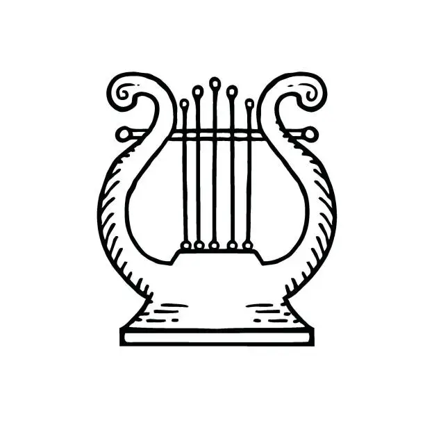 Vector illustration of Hand drawn Harp stock illustration