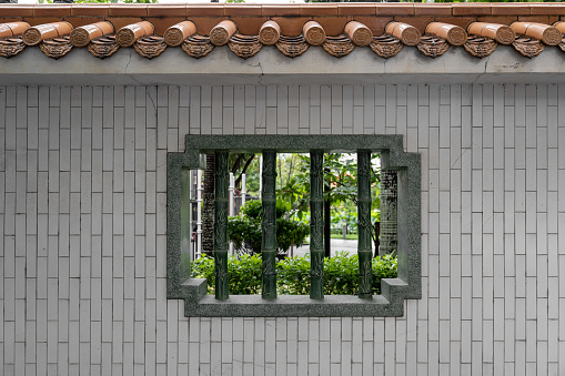 Geometric windows on the walls of urban parks