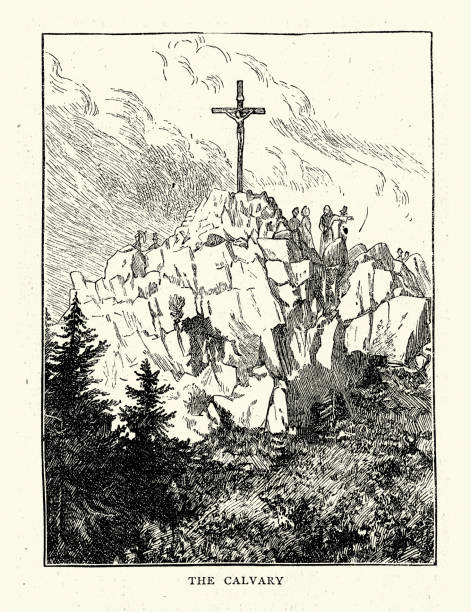 Vintage illustration of The Calvary Cross at Mount St Bernard Abbey, Monastic life in England, a Roman Catholic, Trappist monastery near Coalville, Leicestershire, England, Victorian, 1870s