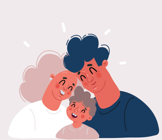 ilustrações de stock, clip art, desenhos animados e ícones de vector illustration of portret of happy family of three - domestic life young family family child