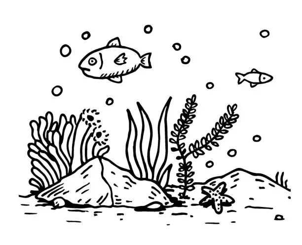 Vector illustration of Underwater sketch illustration