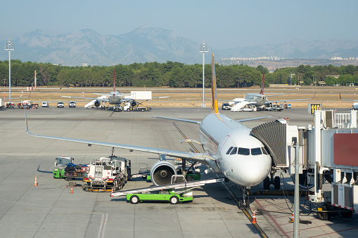 Different airlines at  Costa Rica Juan Santa Maria International Airport  terminal