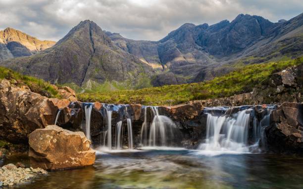 istock a small waterfall with rocks and green plants in the foreground 1498873025