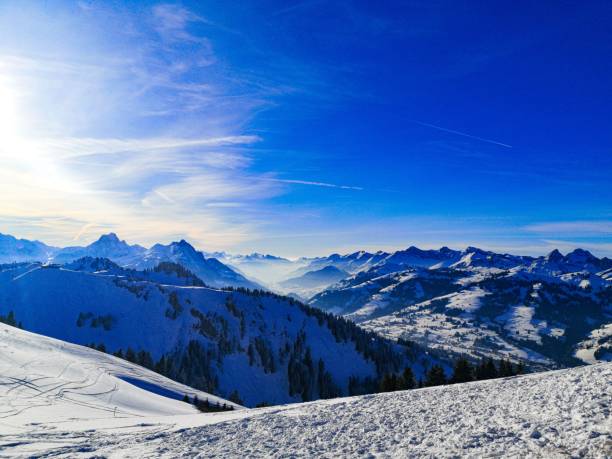 alpi svizzere in inverno nella regione di gstaad oberland bernese - bernese oberland gstaad winter snow foto e immagini stock