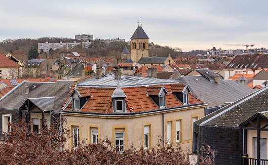 High angle view of Metz, a city in the Lorraine region at northeast France