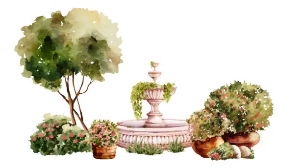 Vector illustration of Summer garden watercolor vector design