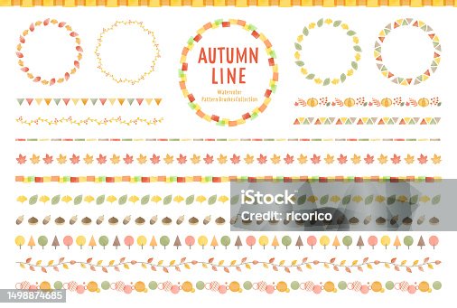 istock Line set of Autumn Watercolor illustrations. Pattern brush available.Good for design materials such as frames, decorative borders, backgrounds, etc. 1498874685