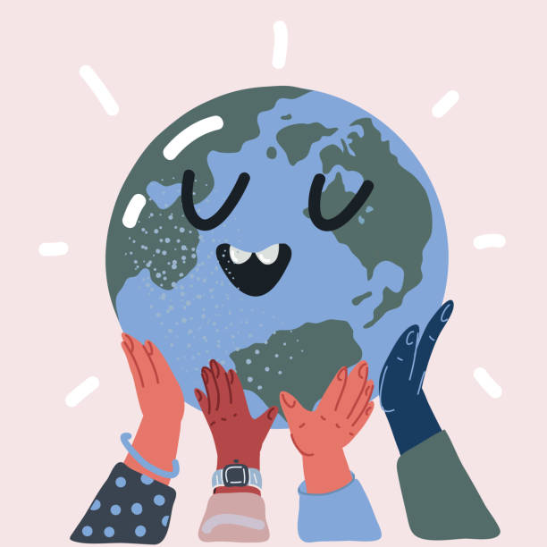 istock Vector illustration of Diversity people holding smiling Earth planet. Save the Earth Day.World globe on hands. Environment, ecology, nature conservation 1498875821