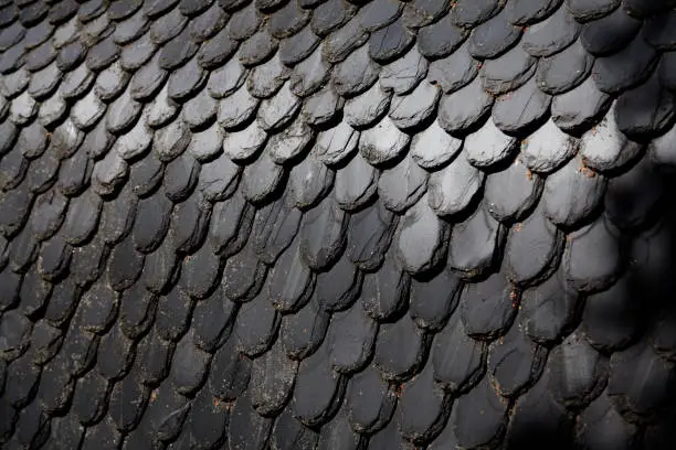 close-up of an old slate roof