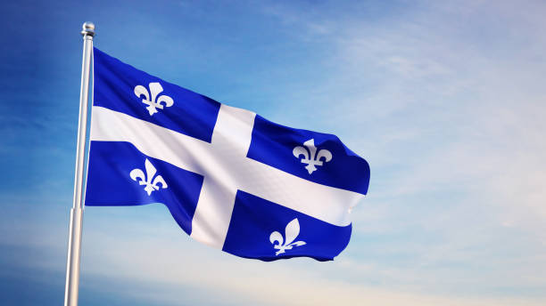 Quebec flag on background of sky. Background for Quebec day Quebec flag on background of sky. Background for Quebec day ontario flag stock pictures, royalty-free photos & images