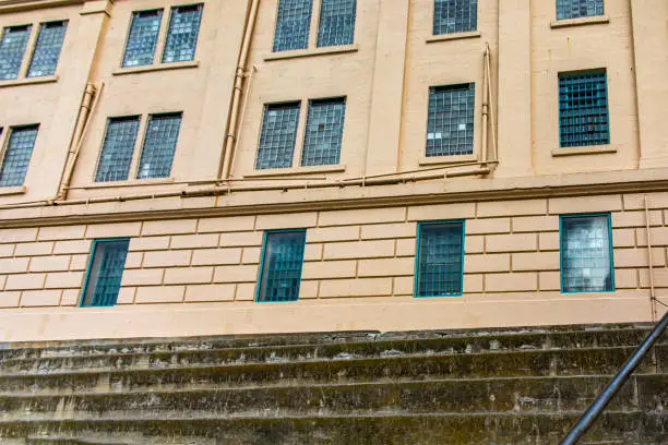 Photo of Photo of the playground seats of the maximum security federal prison of Alcatraz, located on an island in the middle of the San Francisco Bay, California, USA.