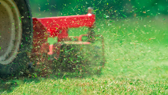 lawnmover at work in a meadow