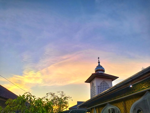 the minaret against the backdrop of a beautiful evening sky