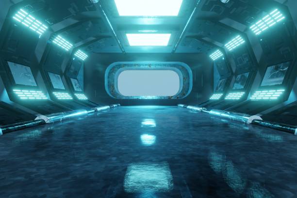 istock 3d Render, Scifi Futuristic night post apocalyptic scenario with abstract alien landscape and moonlight glow in neon light. 1498887100