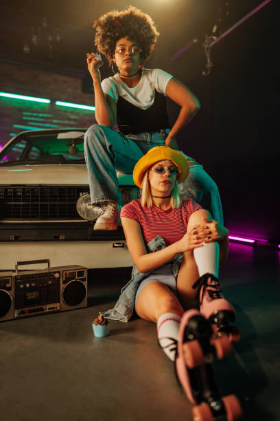 istock Trendy retro women outside. 1498887205