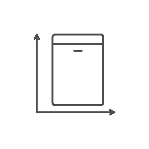 Appliance size line outline icon Appliance size line outline icon isolated on white. Vector illustration freezer width stock illustrations