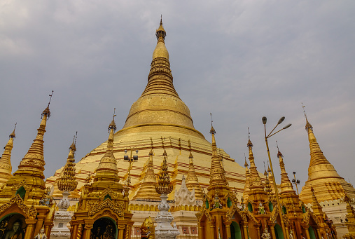 Golden stupas of Shwedagon Pagoda in Yangon, Myanmar. Shwedagon is known as the most sacred pagoda in Myanmar.