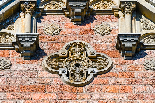 Architectural details of the medieval Basilica Catholic Church of Saint John The Royal in Oviedo, Asturias, Valencia