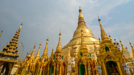 Part of Shwedagon Pagoda in Yangon, Myanmar. Shwedagon is known as the most sacred pagoda in Myanmar.
