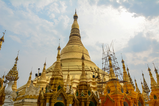 Golden stupas of Shwedagon Pagoda in Yangon, Myanmar.