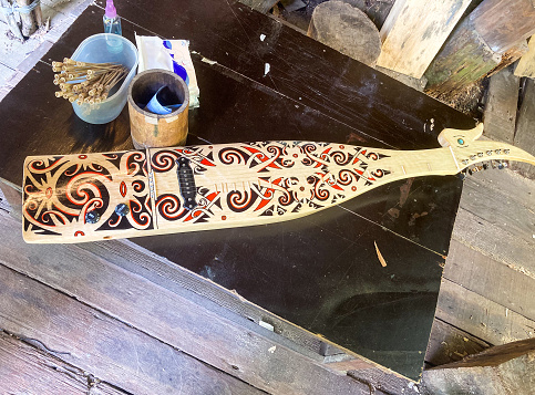 Sapeh, or Sape, a traditional Dayak string instrument of Borneo origin that commonly developed in Kalimantan. Popular traditional instrument in Sarawak, Malaysia