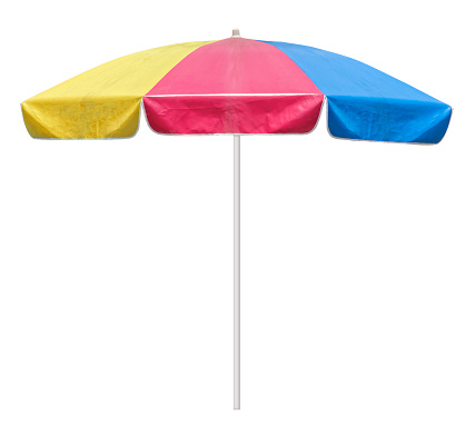 Colorful beach umbrella isolated on white background with clipping path