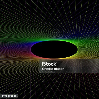 istock Rainbow oval, colored light around black body 1498896588