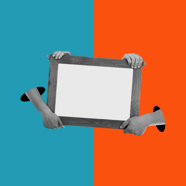 istock Art collage, hands holding sign with space for text. 1498896657