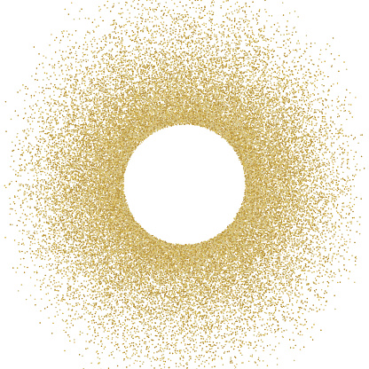 Gold metal grains spayed around circular copy space