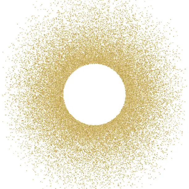 Vector illustration of Gold metal grains spayed around circular copy space