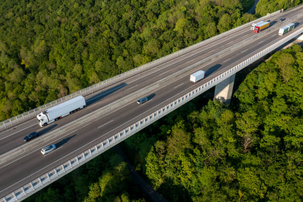 istock Traffic on highway bridge, aerial view 1498897755