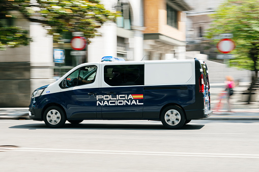 A Spanish Police van in motion