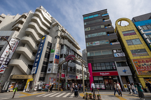 Tokyo, Japan - May 27, 2023 : People at the shopping street in Ogikubo, Suginami Ward, Tokyo, Japan. Suginami is the western part of the ward area of Tokyo.