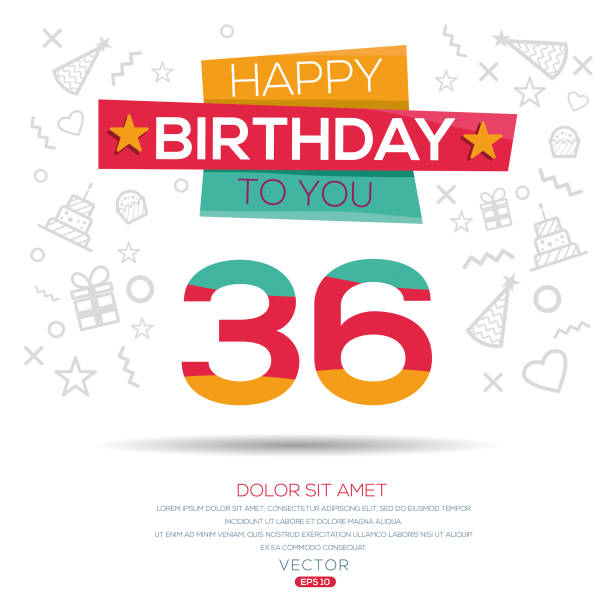 36 years birthday Design. Creative Happy Birthday to you text (36 years) Colorful greeting card, Vector illustration. number 36 stock illustrations