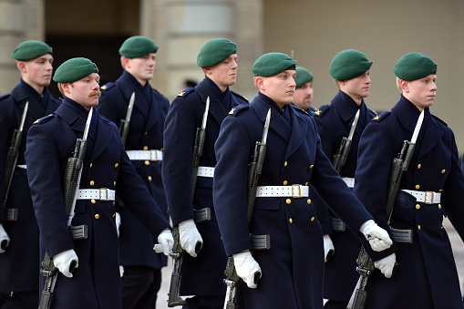 Detail with military orchestra uniform during parade