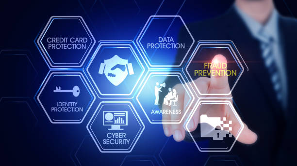 FRAUD PREVENTION Hexagonal Touch Screen Concept Hexagonal virtual Touch Screen Concept with man touching screen with finger and light streak cyber crime prevention stock pictures, royalty-free photos & images