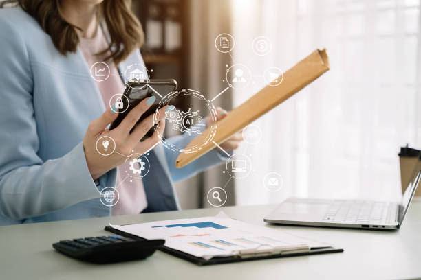 istock Digital transformation technology strategy, woman using laptop, tablet and smartphone with of things. transformation of ideas and the adoption. 1498907497