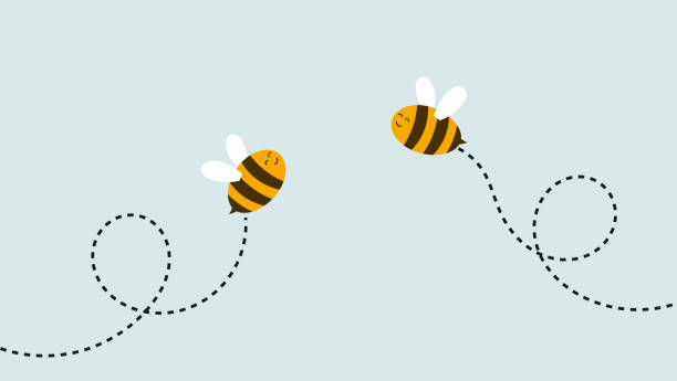 ilustraciones, imágenes clip art, dibujos animados e iconos de stock de lindas abejas volando de fondo. - abeja