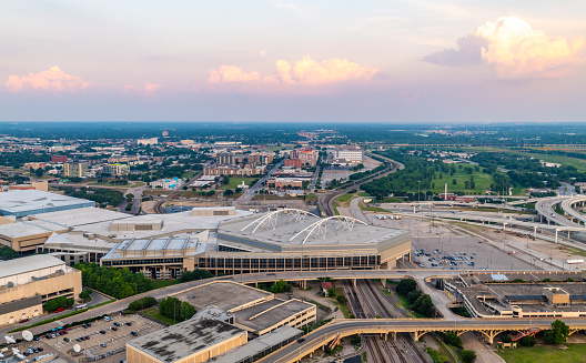 Dallas, Texas, USA. 3 June 2023. Aerial view of Convention Center Station in Dallas.