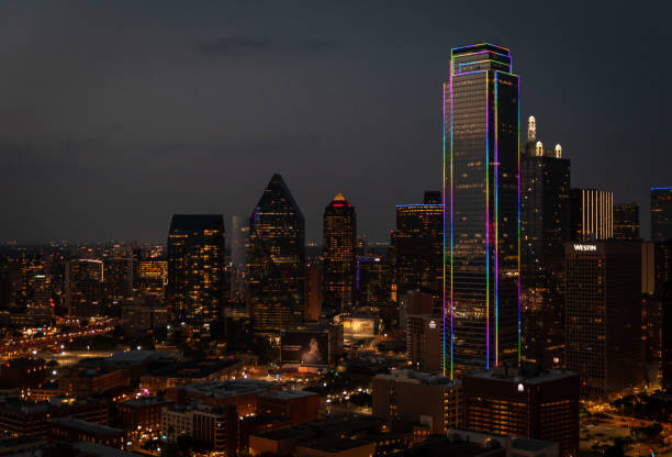 Dallas, Texas, USA. 3 June 2023. Dallas City Skyline at night with buildings lit
