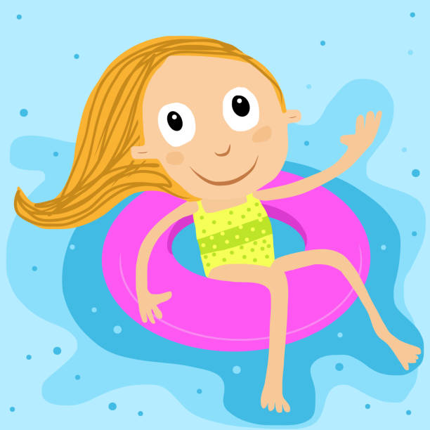 풍선 반지에 소녀 - swimming pool child water park inflatable stock illustrations