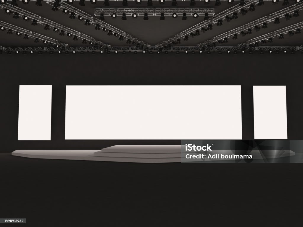 Event Empty Stage Front View With Rectangular Screen For Projection ...