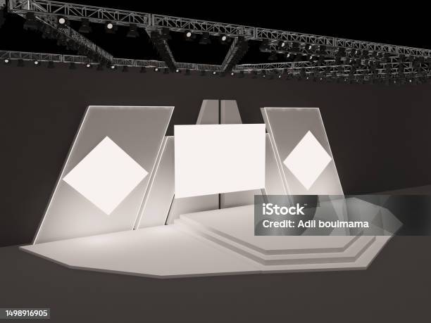 Event Stage With A Large Center Rectangular Projection Screen And Two ...
