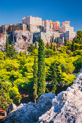 Athens, Greece. Acropolis, ancient ruins of Greek Civilization citadel with Erechtheion temple.
