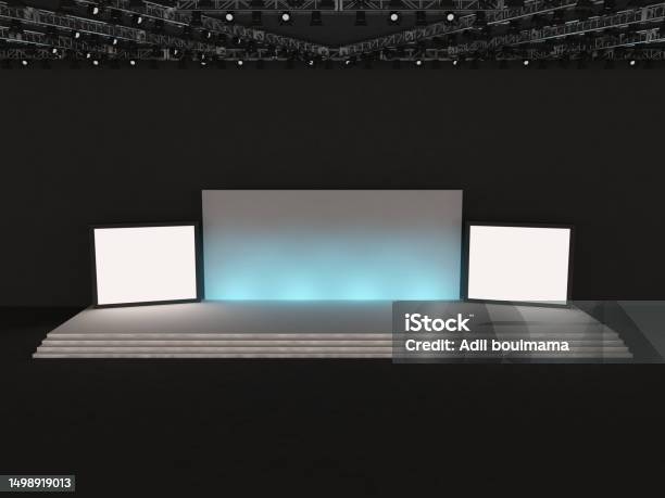 Event Empty Stage Front View With A Rectangular Screen For Projection ...