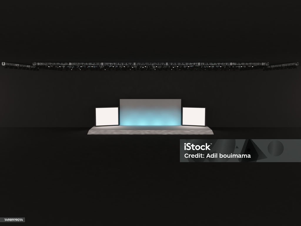 Event Empty Stage Front View With A Rectangular Screen For Projection ...