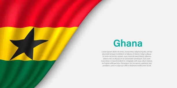 Vector illustration of Wave flag of Ghana on white background.