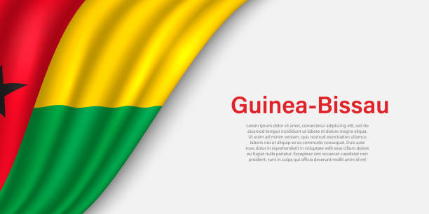 ilustraciones, imágenes clip art, dibujos animados e iconos de stock de ondear la bandera de guinea-bissau sobre fondo blanco. - guinea bissau flag
