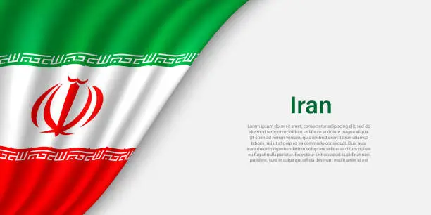 Vector illustration of Wave flag of Iran on white background.