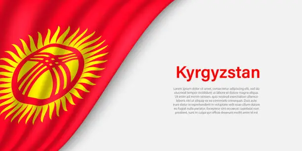 Vector illustration of Wave flag of Kyrgyzstan on white background.